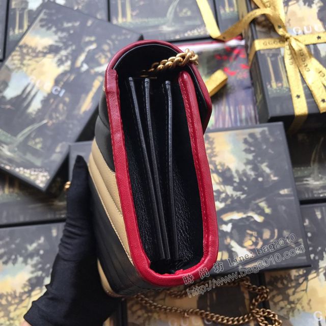 Gucci包 古馳女包 573807杏拼全皮 Marmont迷你鏈條包 Gucci新款全皮單肩斜挎包  gudj1192